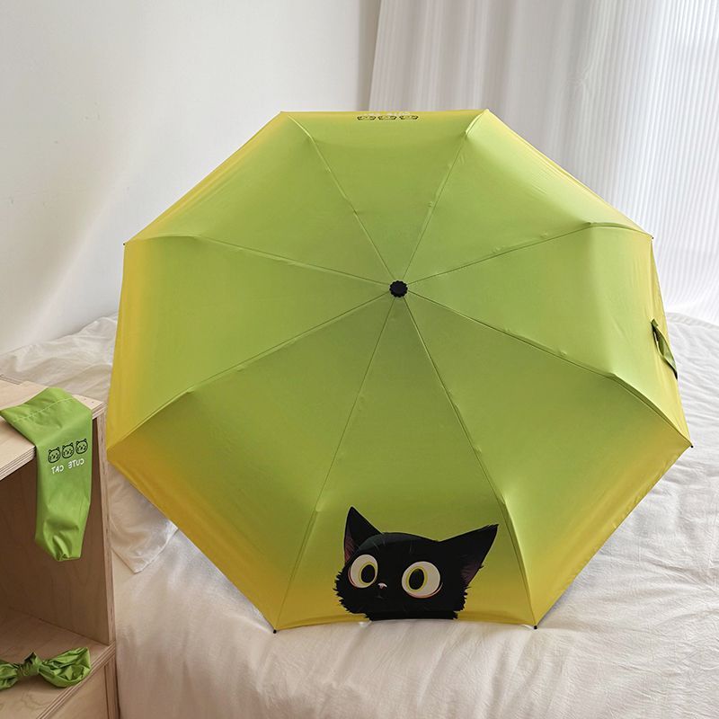渐变小猫折叠雨伞晴两用黑