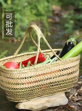 竹编制品手工竹篮子家用手提买菜大号农村采摘鸡蛋水果篮收纳筐