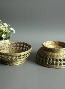 竹篮竹编篮带底座水果篮家用馒头筐竹制品竹厨房洗菜篮圆形淘米篮