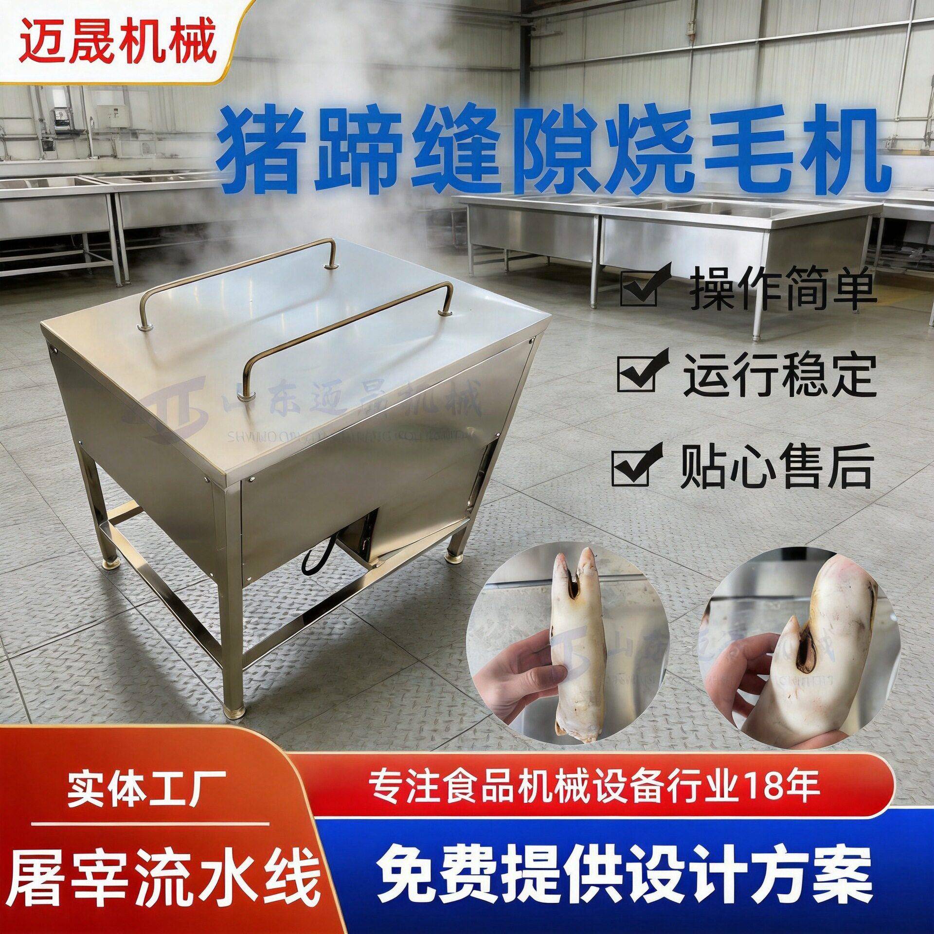 厂家直供迈晟羊蹄缝烙毛机牛蹄去毛机全自动不锈钢猪蹄缝烧毛机