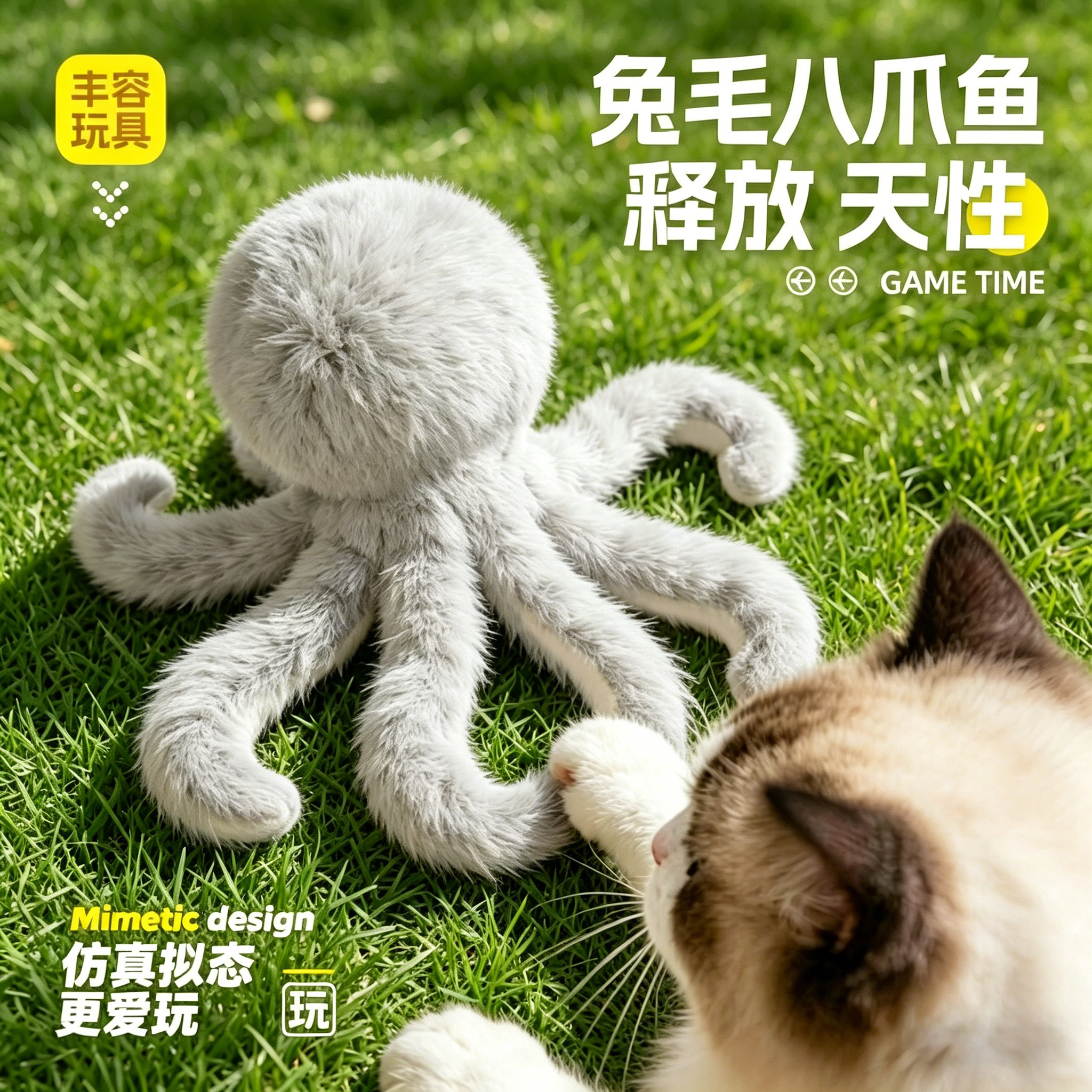 兔毛章鱼猫咪玩具逗猫棒猫咪丰容消耗体力耐用性强自嗨解闷神器
