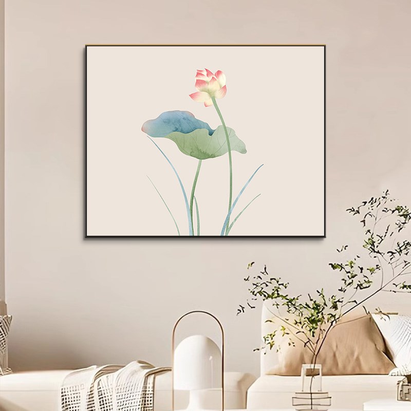 新中式荷花电表箱装饰画免打孔餐厅配电箱遮挡挂画壁画现代墙面图片