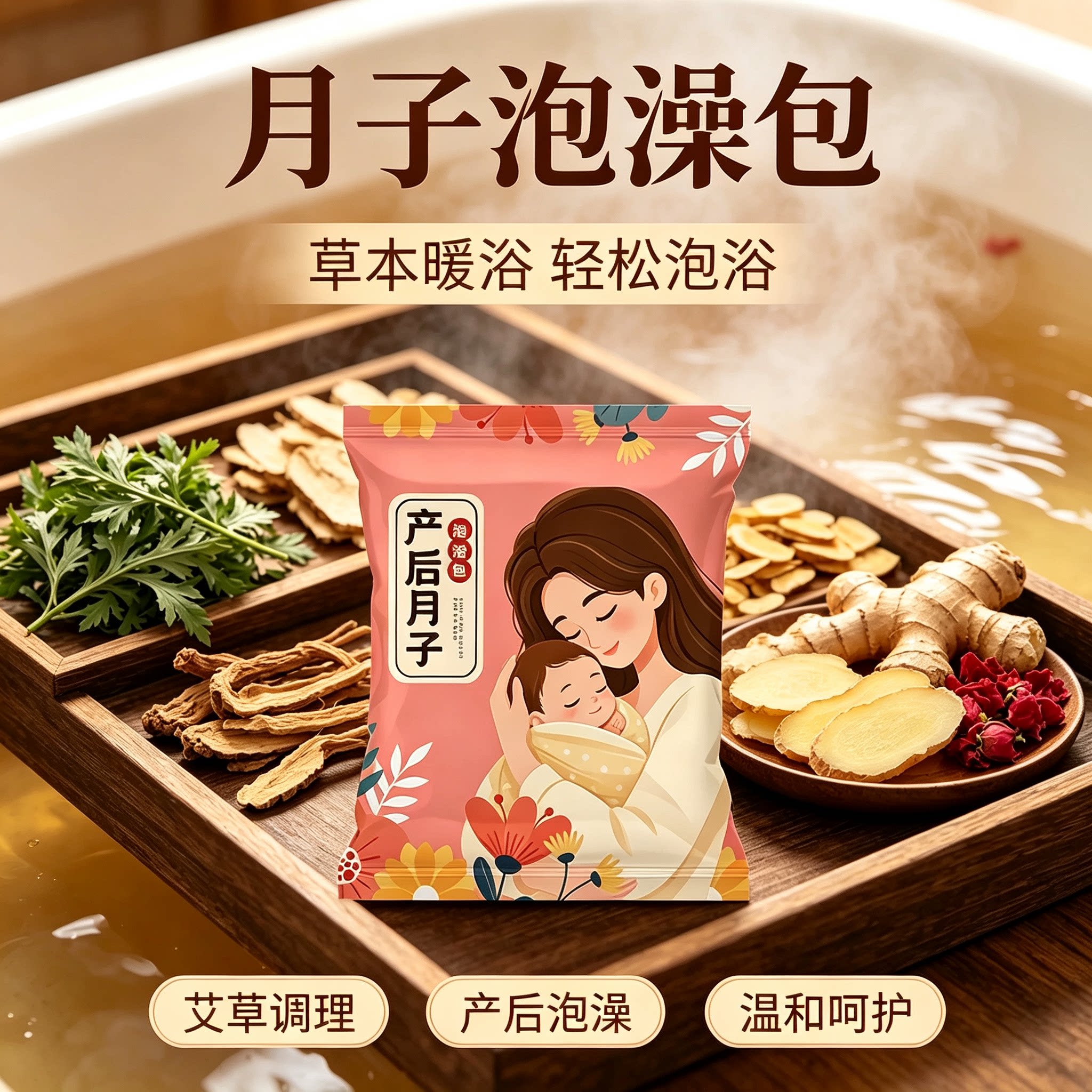 月子泡澡药浴产后大小月子养颜嫩肤睡眠艾草瑶浴洗头泡澡泡脚药包