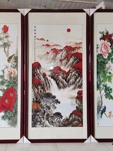 笔画客厅挂画乡村堂堂楼山水画五部玻璃画新中国风中国画装饰画