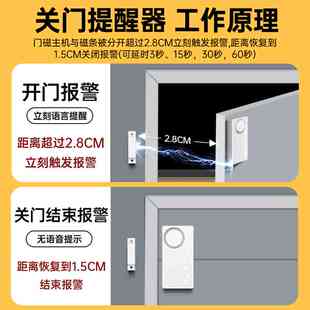 未关门提醒器门没关开门延时报警器防忘记冰箱冰柜门窗提示警报器
