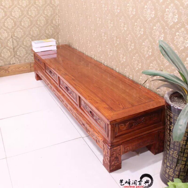 实木电视柜明清仿古雕花视听客厅沙发柜电视柜榆木中式地柜古典