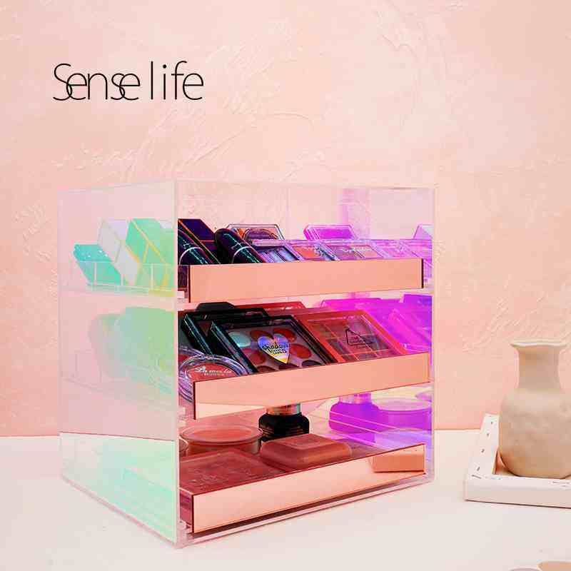 亚克力抽屉式化妆收纳盒大号炫彩眼影盘收纳盒彩妆气垫粉饼置物架,收纳整理,桌面收纳盒,淘宝优惠券,粉丝福利购,淘宝优惠卷