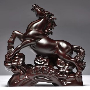 黑檀木马摆件红木马摆件雕刻工艺品实木木质家居客厅马到成功饰品