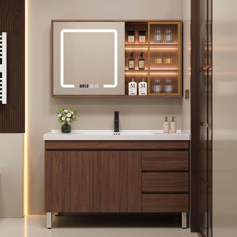 新中式浴室柜组合陶瓷一体盆落地式洗手池洗脸面盆智能浴室柜组合,家装主材,浴室柜组合,淘宝优惠券,粉丝福利购,淘宝优惠卷