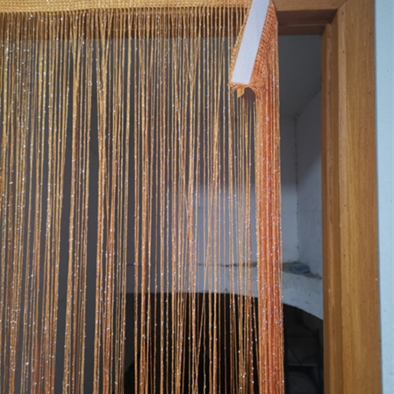 魔术贴加密加粗银丝橘黄色门帘 自粘流苏线帘卧室装饰隔断帘窗帘