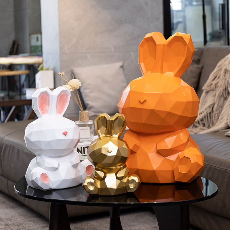 几何兔存钱罐摆件只进不出2022年家用新款生肖兔大容量成人储蓄罐