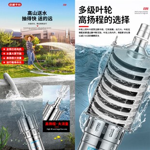 巨量千川不锈钢多级潜水泵高扬程220V家用井农田灌溉耐腐蚀抽水泵