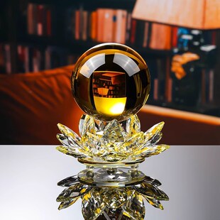 莲花宝莲灯座水晶球摆件家居装饰品可转动客厅电视柜玄关酒柜摆设