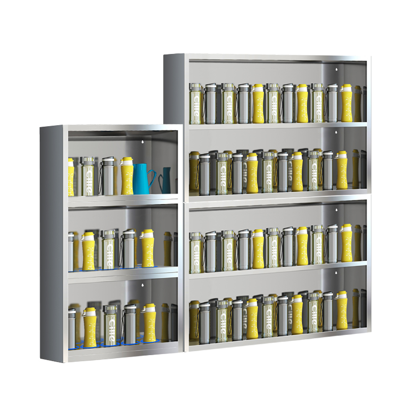 不锈钢员工水杯架多人壁挂式保温杯架子墙上茶杯箱收纳多层置物柜