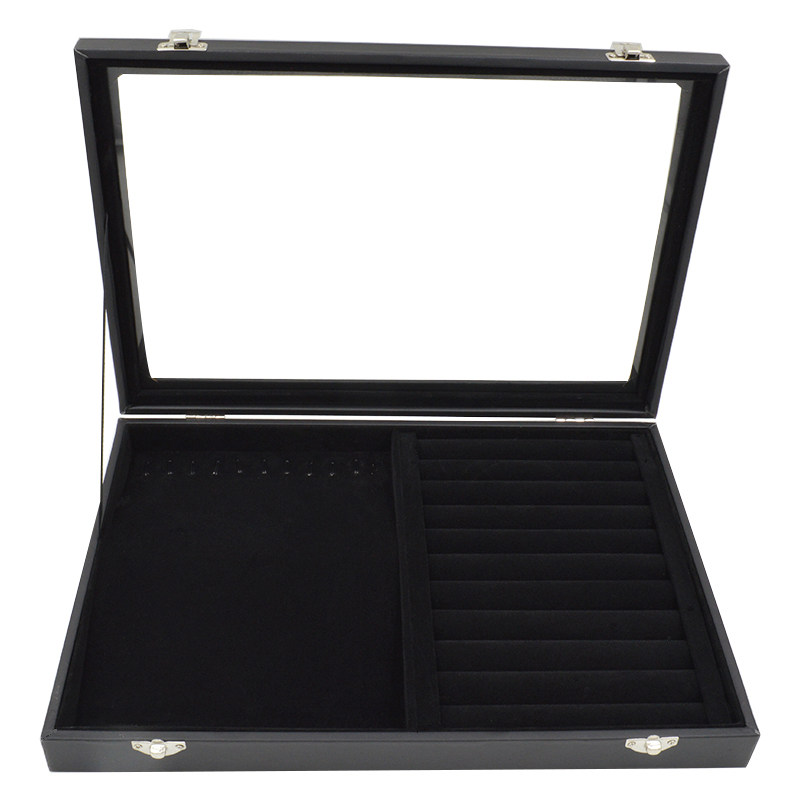 黑色珠宝箱首饰项链戒指耳环手镯文玩格子收纳展示盒带盖防尘玻璃,饰品/流行首饰/时尚饰品新,首饰盒,淘宝优惠券,粉丝福利购,淘宝优惠卷
