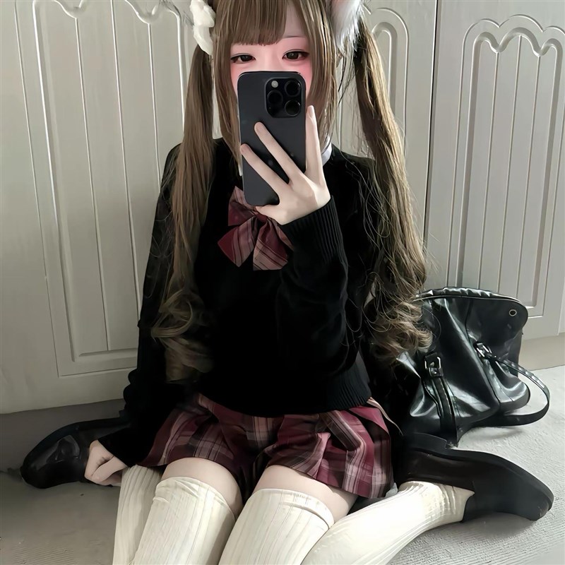 呆喵假发网红少萝自然lolita假发双马尾齐刘海新款时尚罗马卷78cm