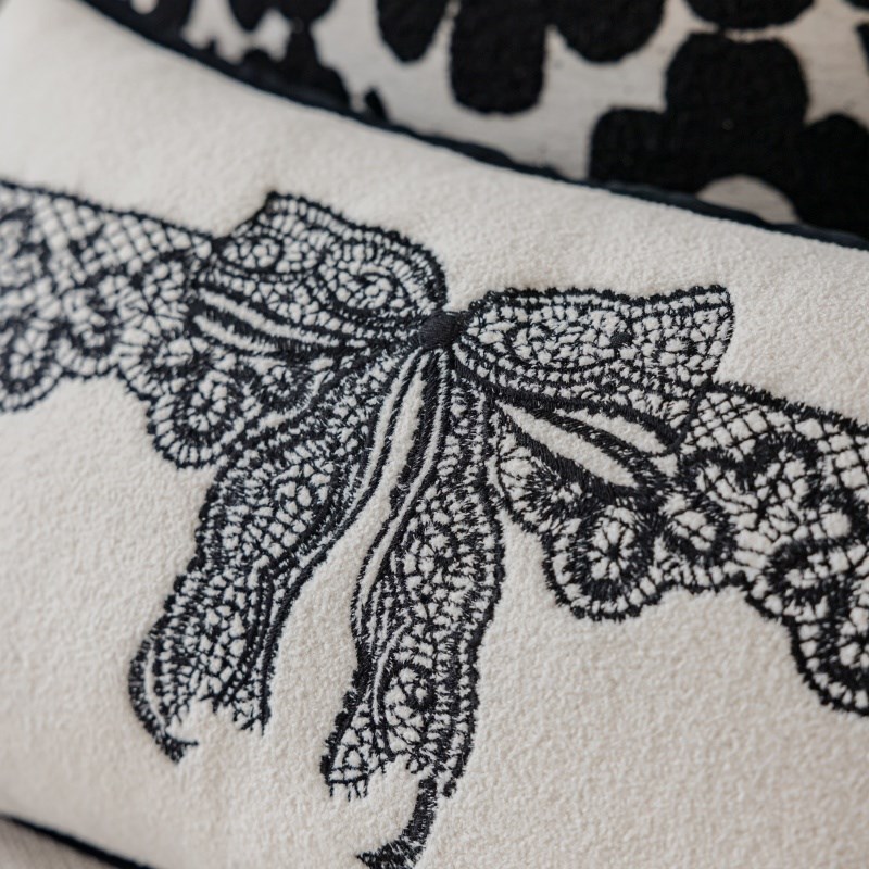 现代简约黑白抱枕轻奢复古蝴蝶结腰枕客厅沙发靠枕卧室床头靠垫套