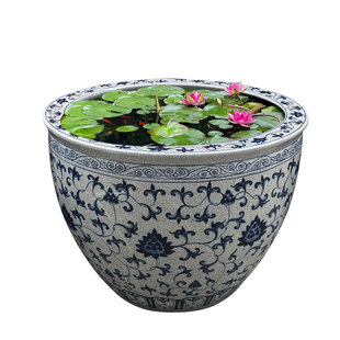 家用摆件荷花睡莲缸80厘米1水缸庭院室外 景德镇陶瓷鱼缸大号中式