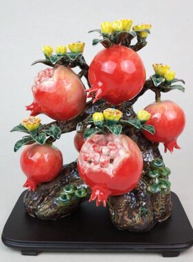 石榴百子千孙陶瓷摆件石湾公仔