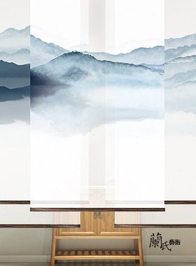 窗帘免打孔杆卷帘软隔断屏风入户软隔断屏风帘悬挂帘式屏风0463蓝