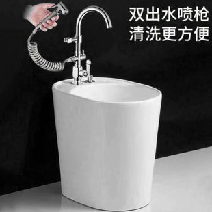 陶瓷洗拖把池拖布池阳台卫生间墩布盆池椭圆形带龙头地拖盆墩布池