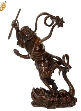 真古意 黄铜魁星摆件铜魁星点斗踢斗鳌鱼魁星家居办公室摆件