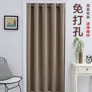 送伸缩杆 棉麻加厚布艺门帘卧室厨房试衣间免打孔隔断帘遮光隔热
