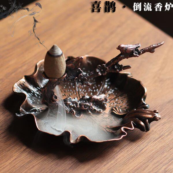 仿古倒流香炉家用禅意茶道檀香炉喜鹊梅花摆件室内观赏下流香薰炉