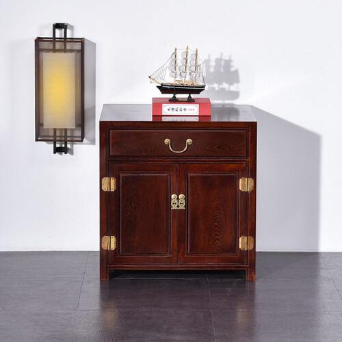 红木床头柜鸡翅木收纳储物柜实木矮柜置物架中式仿古卧室床边柜