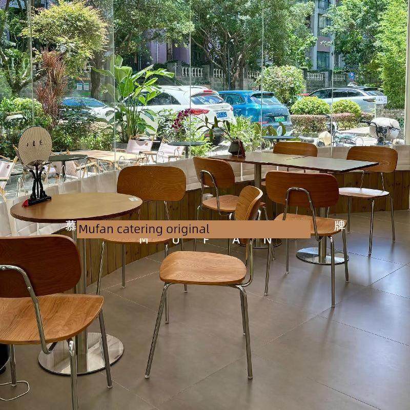 咖啡厅桌椅餐饮商用网红韩式原木风奶茶店海洋板桌子网红打卡店椅