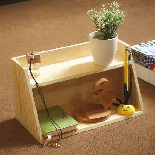 木制桌面办公收纳盒多层置物架化妆品收纳层架实木展示架收纳柜杂