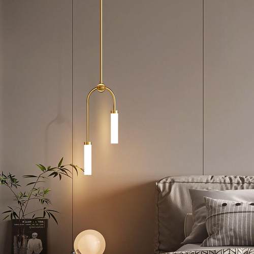卧室吊灯床头灯后现代高级感轻奢吧台吊线灯意式极简创意错位灯具