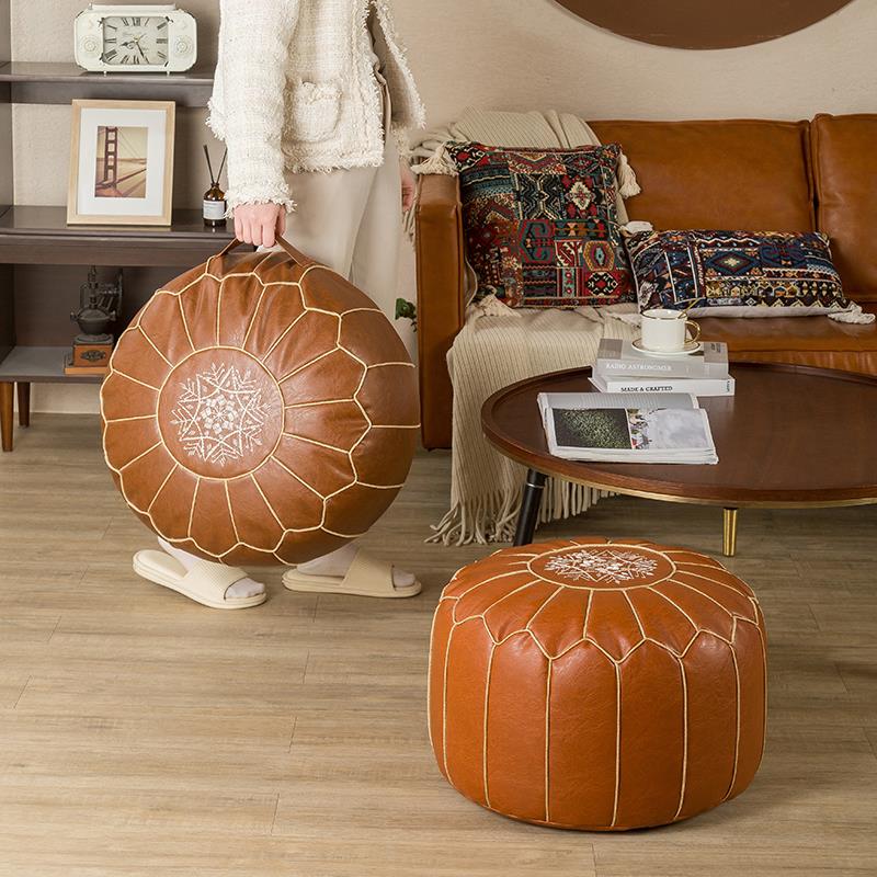 摩洛哥皮墩子懒人皮质蒲团家用客厅卧室飘窗坐垫换鞋凳矮凳免洗