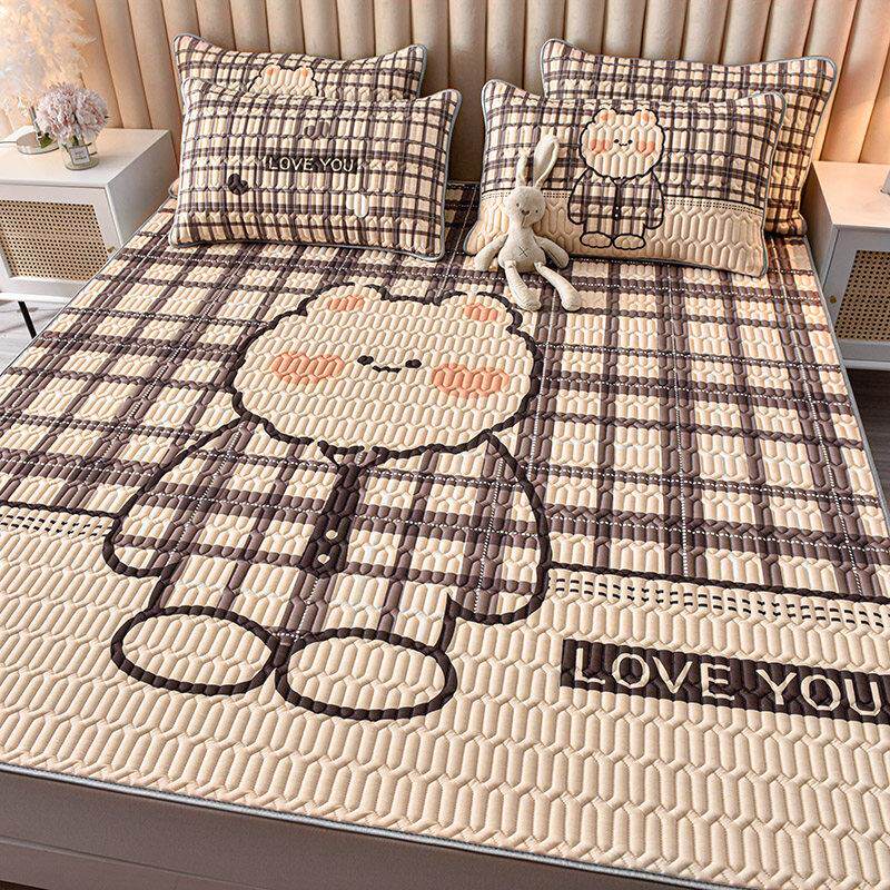 乳胶冰丝凉席可水洗折叠夏季天儿童卡通学生宿舍空调软席子三件套