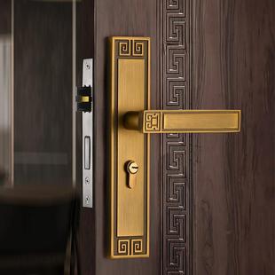 黄古铜色办公室卧室一体门锁锌合金青古铜新中式木门通用静音锁具