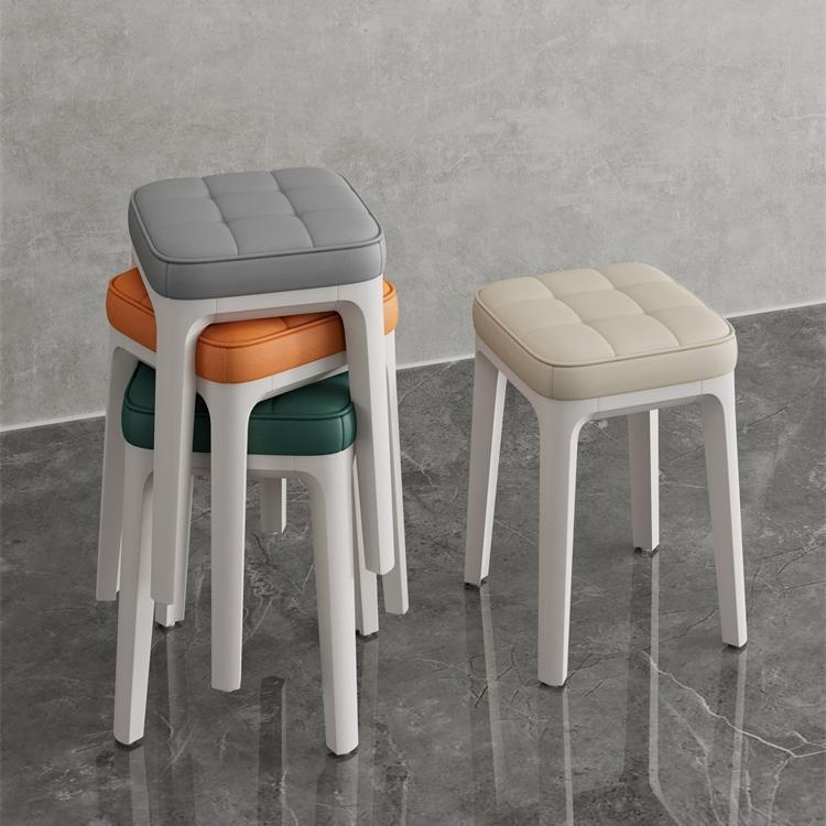家用软包塑料凳子卧室梳妆凳现代简约客厅板凳餐厅餐凳可叠放高凳