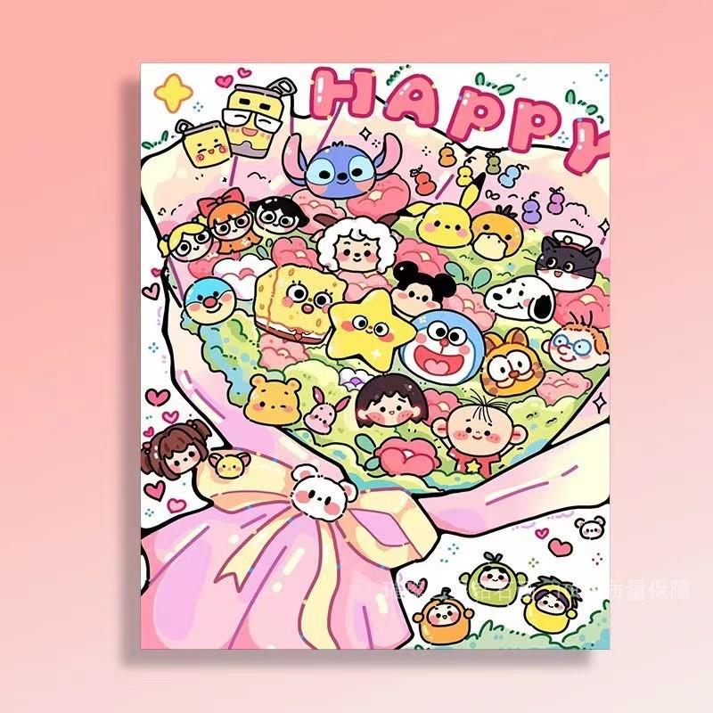 钻石画2024新款满钻卡通快乐家族点粘钻十字绣客厅卧室儿童手工贴
