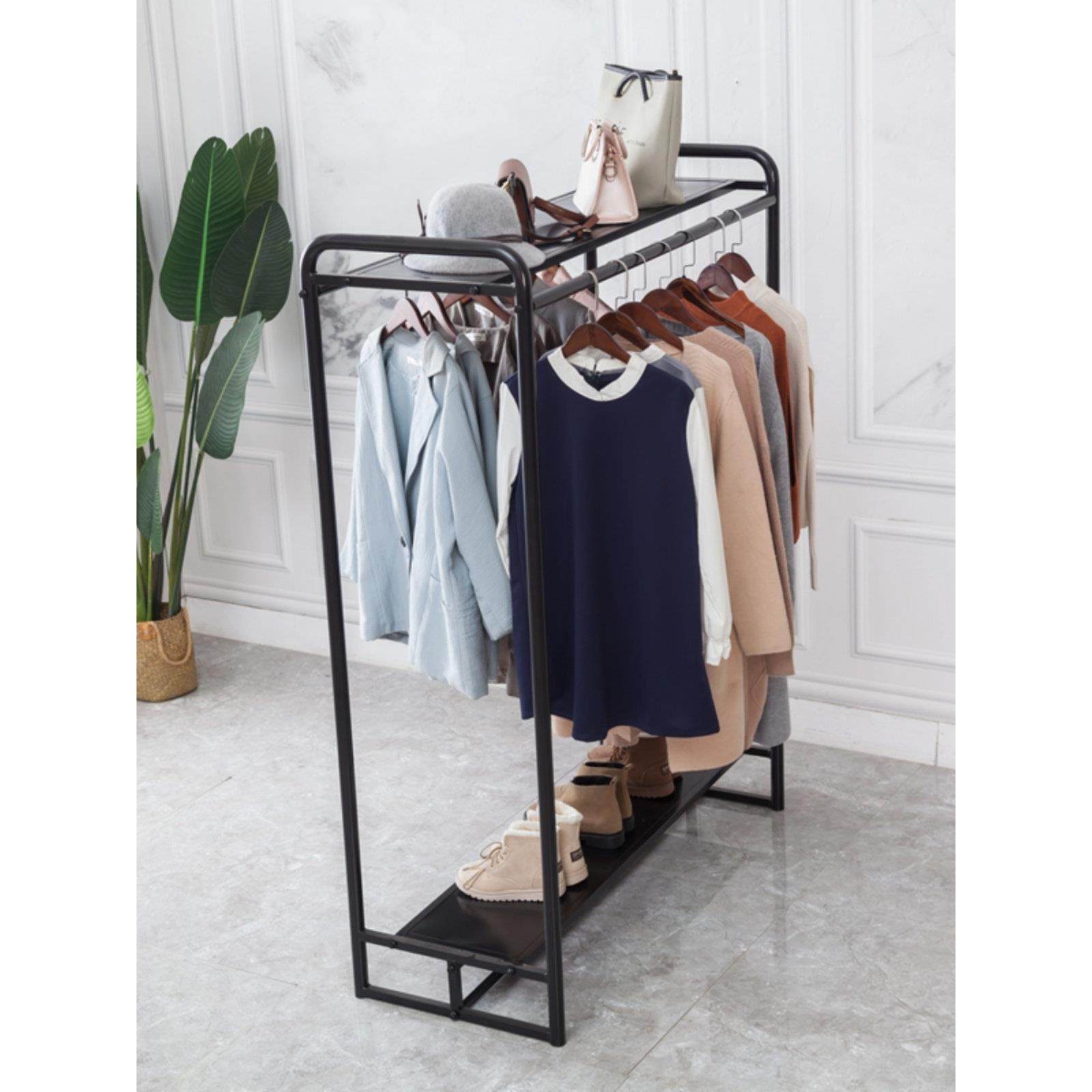 服装店中岛架双排上下板落地式女装店铺中间货架童装店衣架展示架