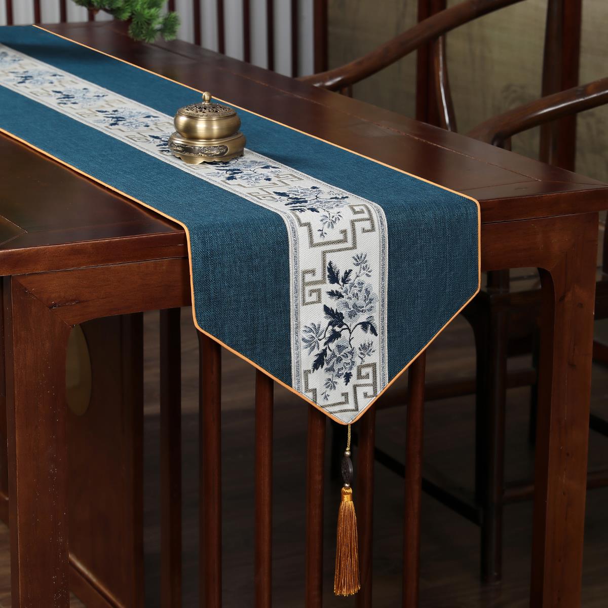 新中式桌旗禅意防水茶席茶台布艺电视柜长条茶几桌布茶桌垫布床旗