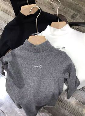 儿童磨毛加绒打底衫德绒半高领长袖T恤男童女童秋冬基础上衣内搭