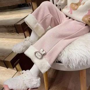 洋气女宝宝保暖灯芯绒阔腿裤 儿童时髦加厚直筒裤 子冬装 女童加绒裤
