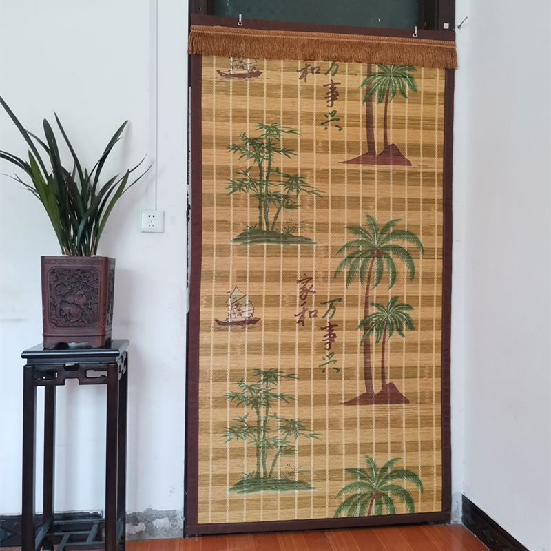 夏季新款竹门帘中式田园风格家用防蚊蝇竹子门帘咖啡色卧室竹帘子