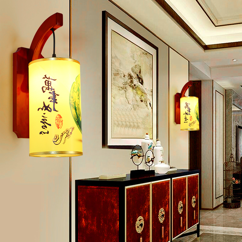 中式客厅壁灯现代古典酒店过道走廊壁灯实木仿古书房卧室床头灯具