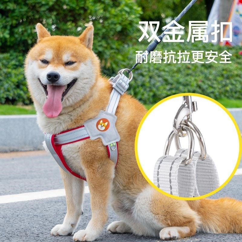 新款狗狗牵引绳胸背带背心式宠物遛狗绳中小型柴犬犬法斗柯基脖圈