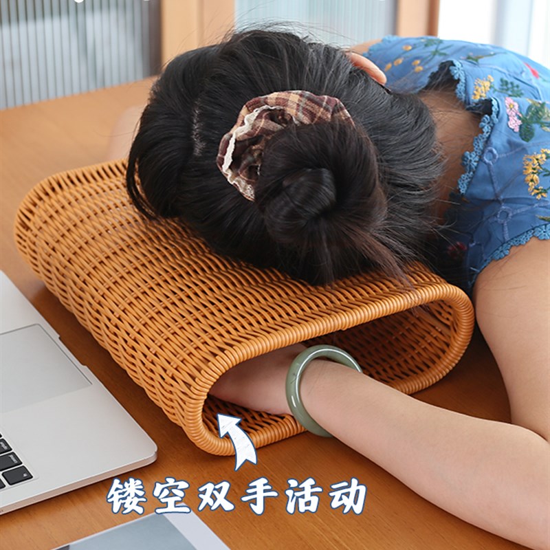 夏天凉枕头彷藤编硬枕头护颈椎助睡眠午睡趴睡枕中空透气可水洗