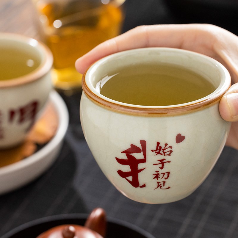 汝窑鱼舞主人杯开片可养情侣对杯个人喝茶杯定制品茗单杯