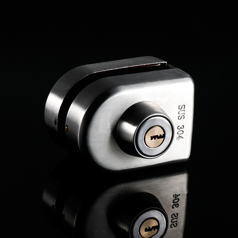 无框玻璃门锁推拉玻璃锁双门免开孔不锈钢插销办公室中央玻璃锁具