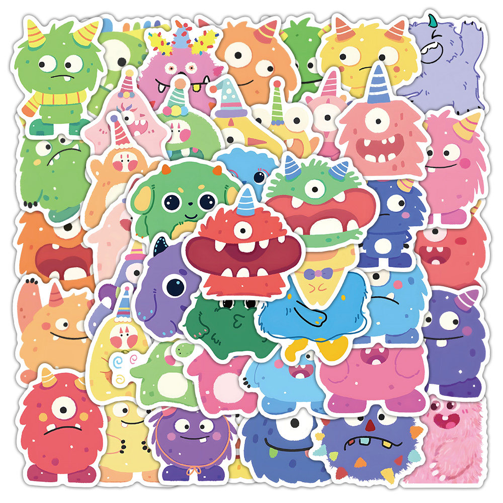 108张小怪兽贴纸卡通可爱手绘彩色涂鸦个性图案装饰水杯防水贴画
