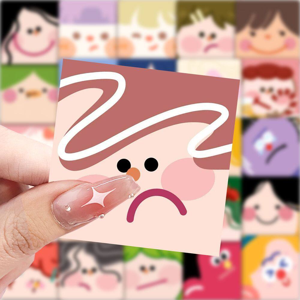 爆款可爱多巴胺方块头像贴纸ins小清新简笔画彩绘涂鸦装饰贴画