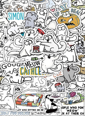 100张Simon's Cat西蒙的猫贴纸简约线条猫咪卡通动画周边防水贴画